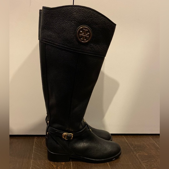 Tory Burch Black Leather Knee Length Boots Size 8M - Picture 3 of 6